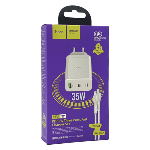 Сзу hoco n33 type-c на lightning (2pd/usb/35w) белое