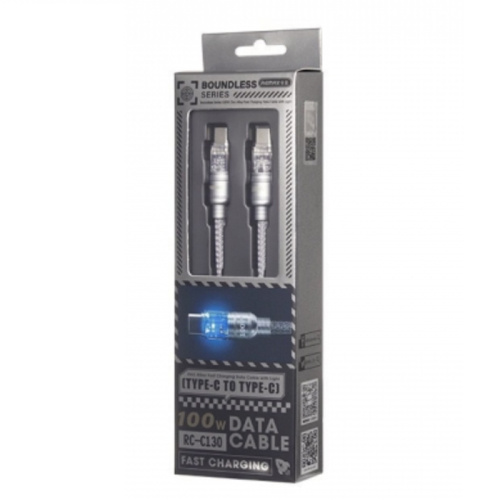 Remax boundless series 30w zinc alloy fast charging data cable with light rc-c130 (t.c to t.c) silver/gray