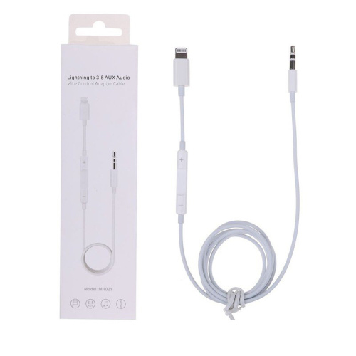 Шнур aux 3,5/lightning mh021 (рег.громкости) белый