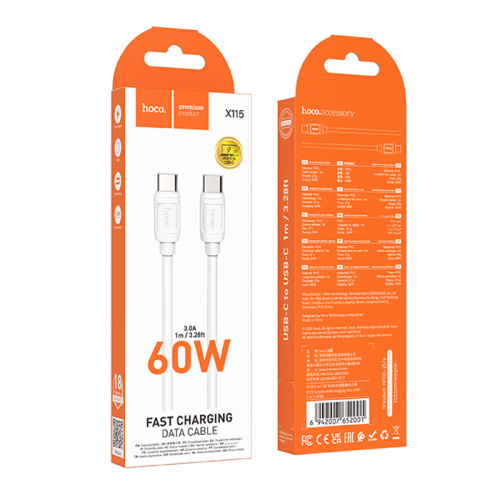 Кабель type-c hoco x115 type-c (60w) белый