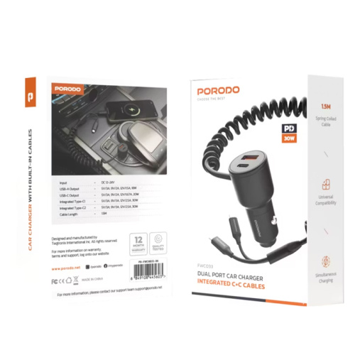 Азу porodo pd-fwch033-bk type-c/usb (30w) черный