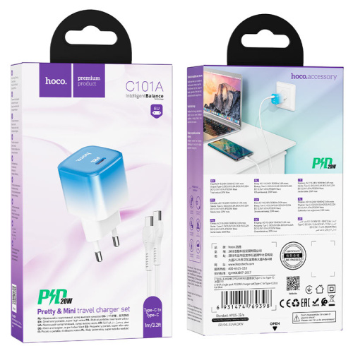 Сзу hoco c101a type-c на type-c (pd20w) синее