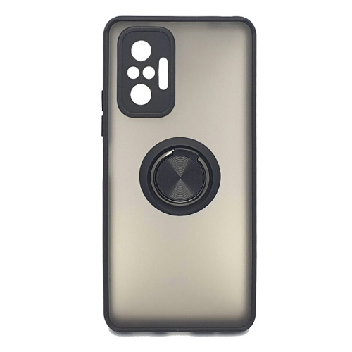 Накладка задняя faison для xiaomi note 10 pro, ca-22, ring series 2, пластик, силикон, матовая, держатель под палец, магнит, цвет: чёрный