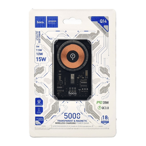 Пзу hoco q14 5000mah (pd20w/qc3.0) прозрачный черный