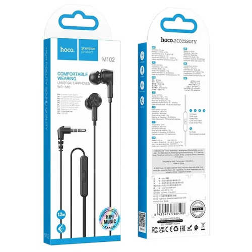 H/f (3.5mm) hoco m102 с микрофоном черные