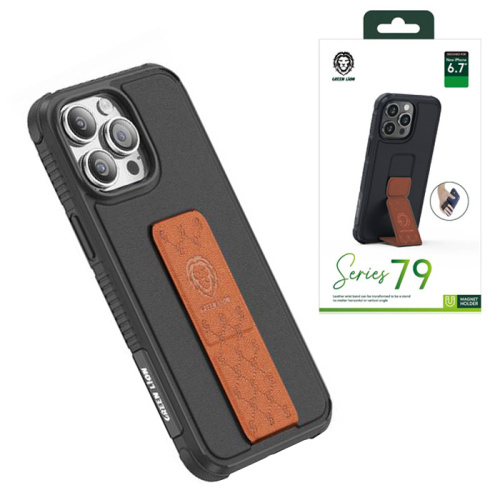 Чехол-крышка green lion series 79 leather stand для iphone 14 pro черно-оранжевый