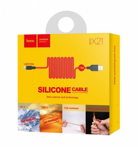 Кабель usb hoco x21 lightning 1m (2a) красный