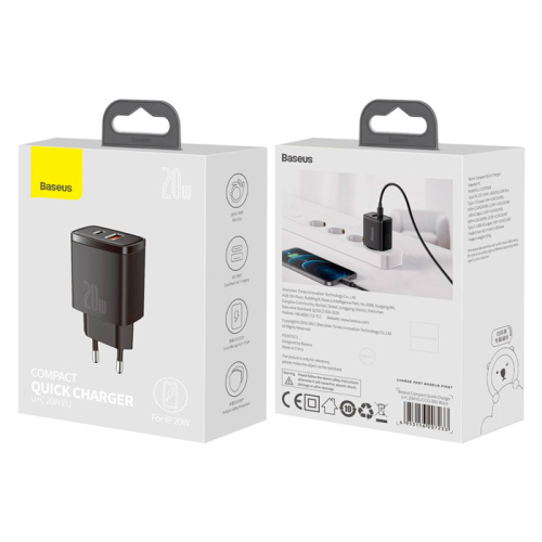 Сзу baseus compact qc (u/c/20w) черная (ccxj-b01)