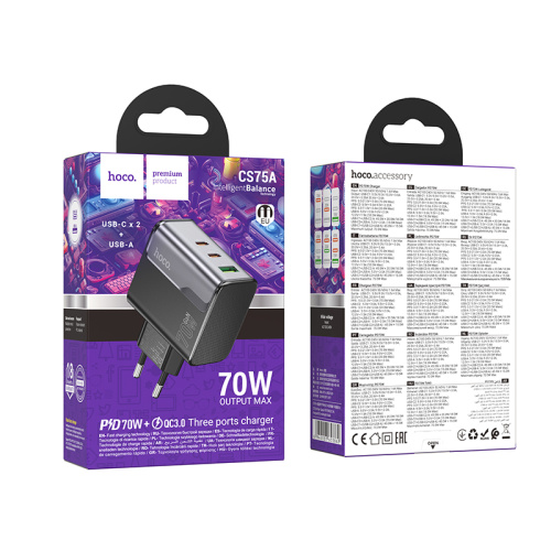 Сзу hoco cs75a usb/2type-c (70w) черное