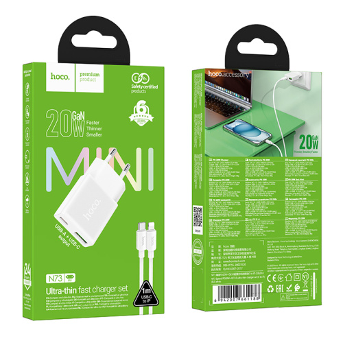 Сзу hoco n73 type-c to lighting (usb-a/usb-c/20w) белое