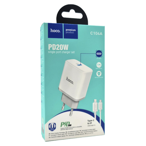 Сзу hoco c104a type-c to lightning (pd20w) белый