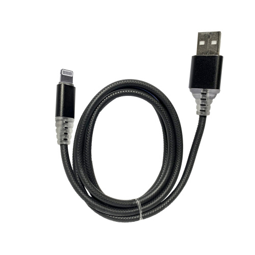 Кабель usb lightning кожа с светомузыкой черный