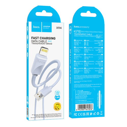 Кабель usb hoco x114 lightning синий