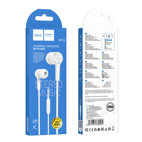 H/f (3.5mm) hoco m104 с микрофоном белые