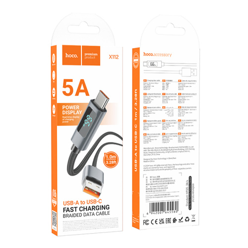Кабель usb hoco x112 type-c (2,4a) черный (***)