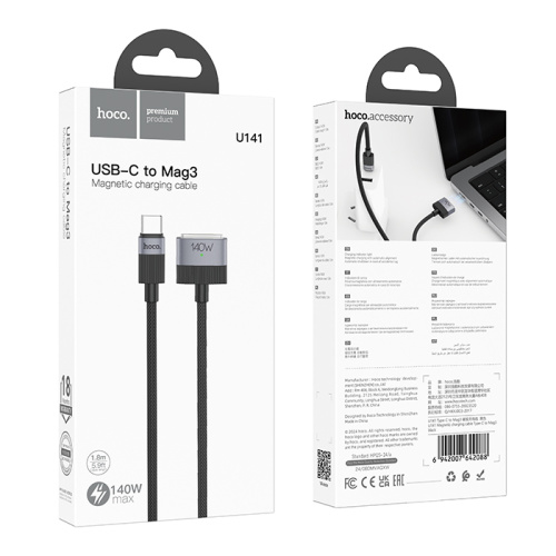 Кабель type-c hoco u141 mag3 черный