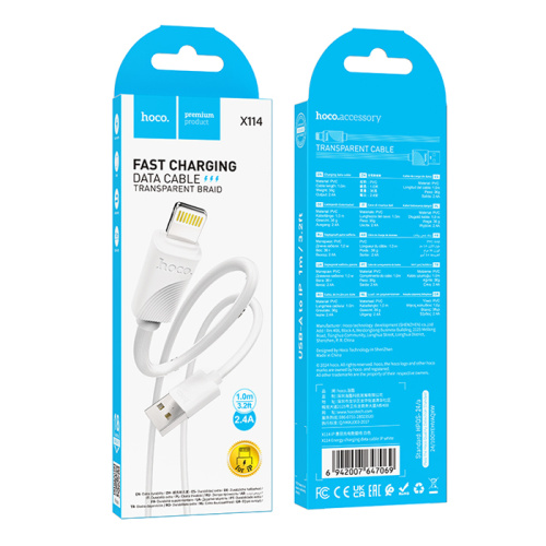 Кабель usb hoco x114 lightning белый
