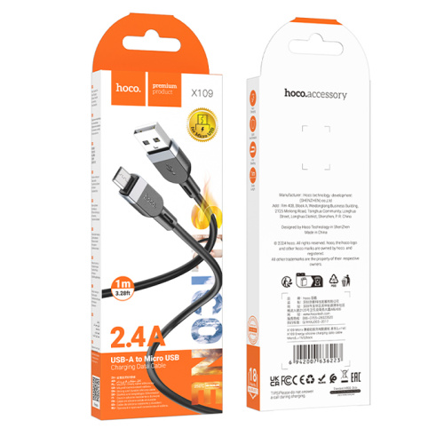 Кабель usb hoco x109 micro 1m (2.4a) черный (***)