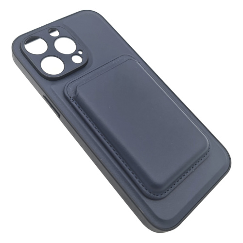 Чехол-силикон под кожу без лого с визитницей для iphone 14 pro max (6.7) темно-синий