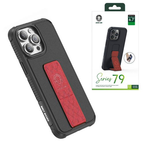 Чехол-крышка green lion series 79 leather stand для iphone 14 pro max черно-красный