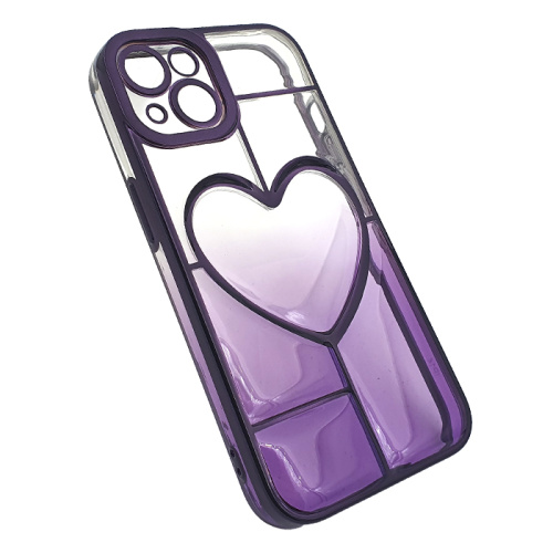 Чехол-силикон gradient heart с закрытой камерой для iphone 14 фиолетовый