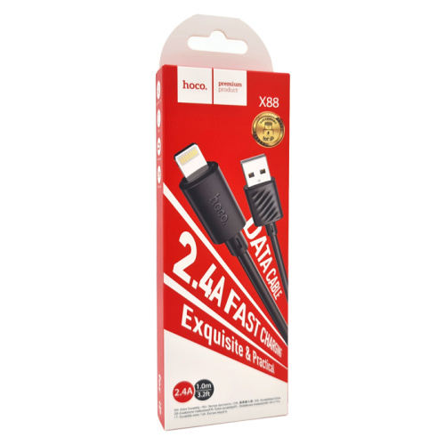 Кабель usb hoco x88 lightning 2.4a черный