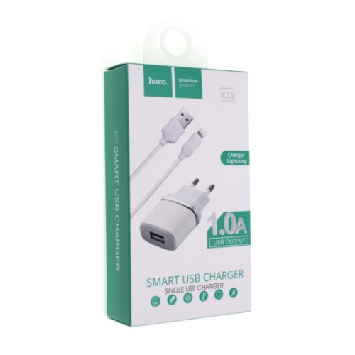Сзу hoco c11 lightning (usb/1a) белый
