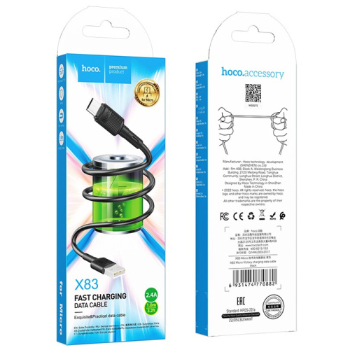 Кабель usb hoco x83 micro (2.4a/1m) черный