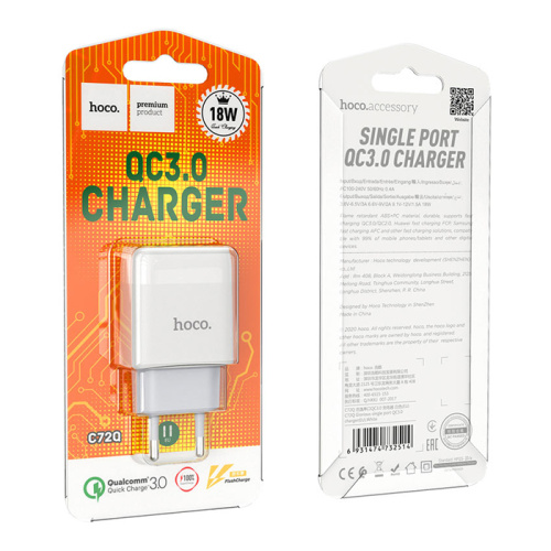 Сзу hoco c72q (usb/18w/3a) белый 