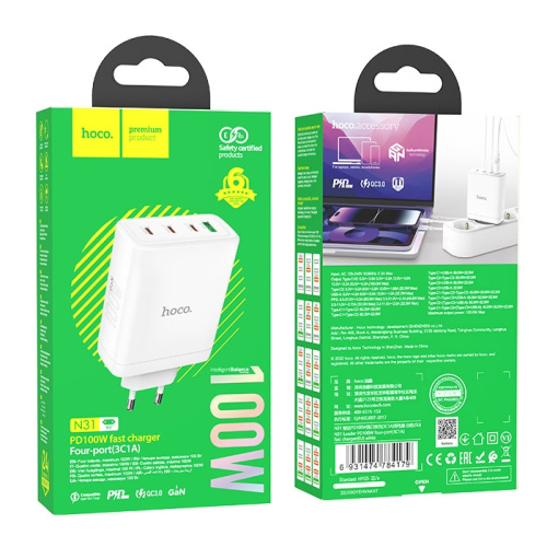 Сзу hoco n31 (usb/3pd100w) белое