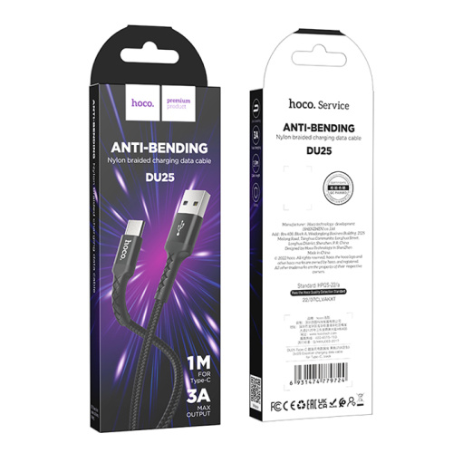 Кабель usb hoco du25 type-c (3a) черный