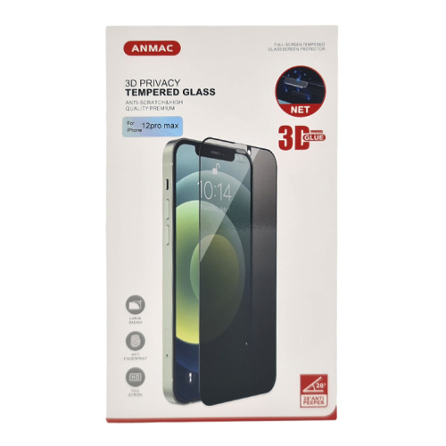 Стекло защитное+ пленка назад anmac для iphone 12 pro max черное (антишпион)
