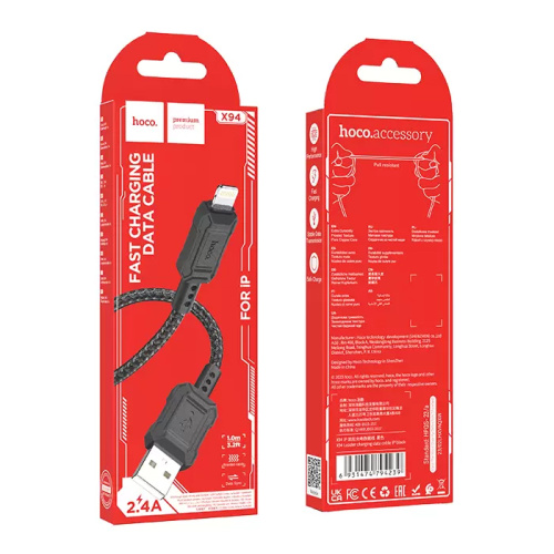 Кабель usb hoco x94 lightning черный