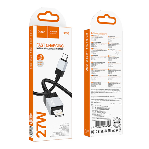 Кабель type-c hoco x110 lightning 1м (27w) черный