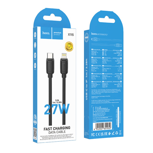 Кабель type-c hoco x115 lightning 1m черный
