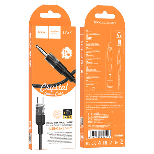 Шнур aux hoco upa27 type-c/3.5mm черный