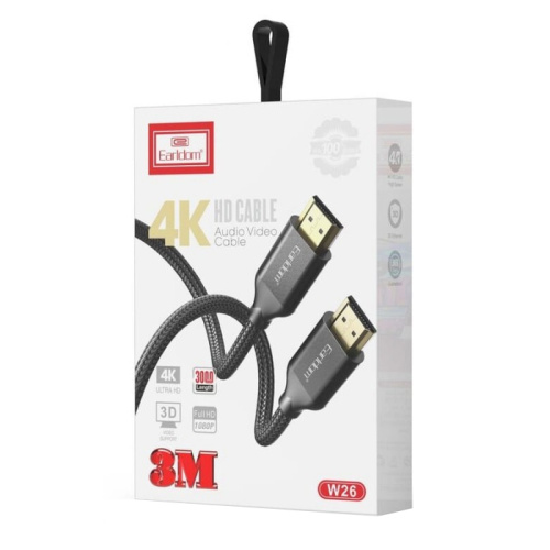 Кабель hdmi earldom et-w26 4k/30hz (ps5/mi box) 3м матерчатый черный