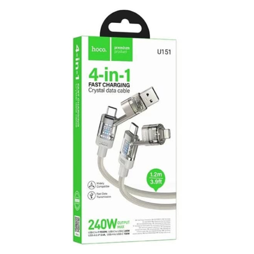 Кабель type-c hoco u151 4в1 240w серый (***)
