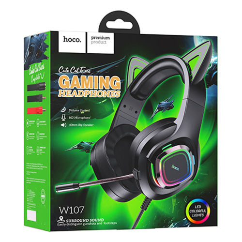 Игровые наушники hoco w107 с микрофоном черно-зеленые