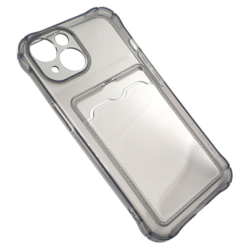Чехол-силикон card holder iphone 14 (6.1) темно-прозрачный