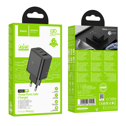 Сзу hoco n50 usb/c2 (45w) черное