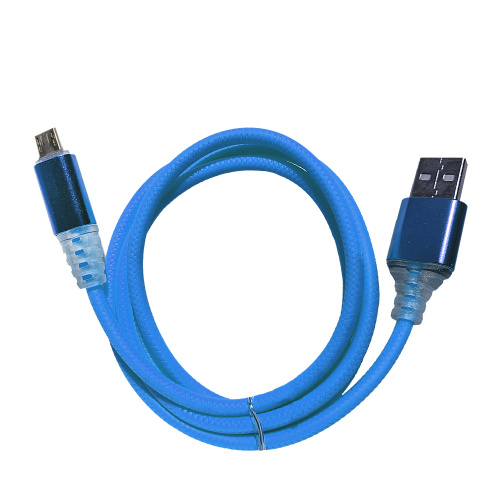 Кабель usb micro кожа с светомузыкой синий