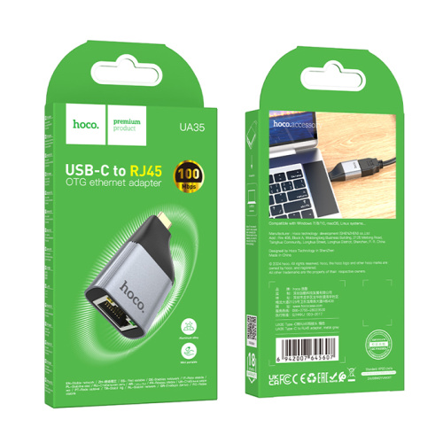 Переходник hoco ua35 type-c/rj45 серый