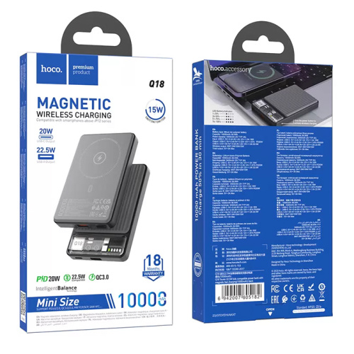 Пзу hoco q18 10000mah (pd20w/qc3.0) черный