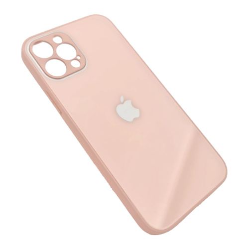 Чехол крышка с глянцевым стеклом для iphone 12 pro пудровый