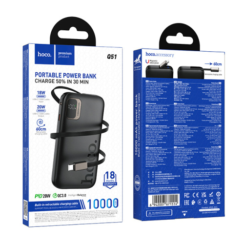 Пзу hoco q51 10000mah (pd20w/qc3.0) черный 