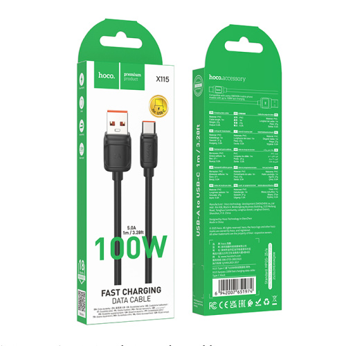 Кабель usb hoco x115 type-c 100w 1m черный