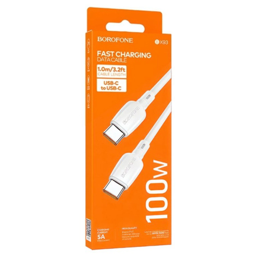 Кабель borofone bx93 type-c/type-c (100w) белый