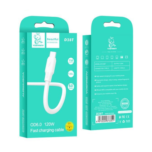 Кабель usb denmen d28t type-c 120w 1m белый