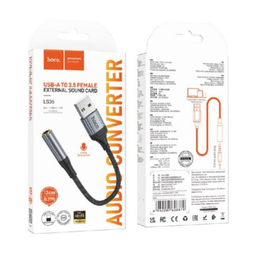 Переходник hoco ls36 usb/3.5mm серый 